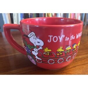 Peanuts JOY TO THE WHOLE WIDE WORLD‎ Snoopy Woodstock Christmas Coffee Soup Mug